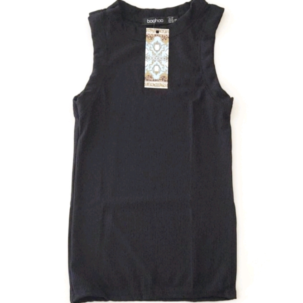 Ribbed Racer Tank Top in Black XS/S